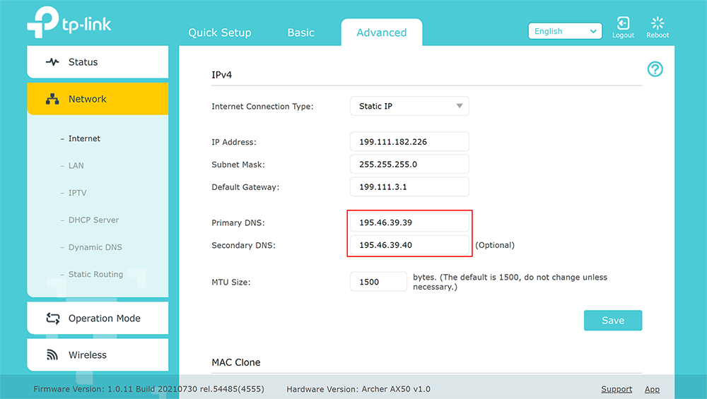 tp link ipv4 settings